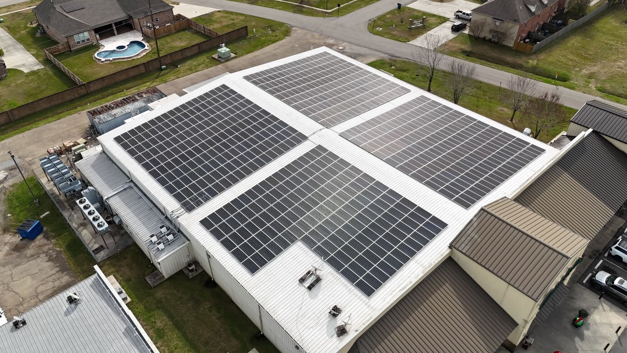 Supermarket with Solar panels on the rooftop